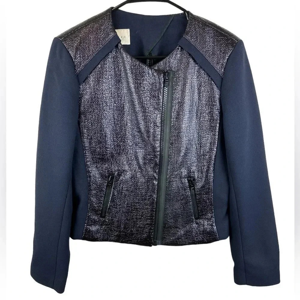 Sandro Metallic Jacket Blue Sz 40 (L)